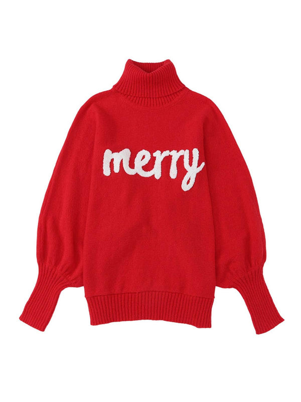 CYDURBAN MERRY LETTERS HIGH COLLAR SWEATER