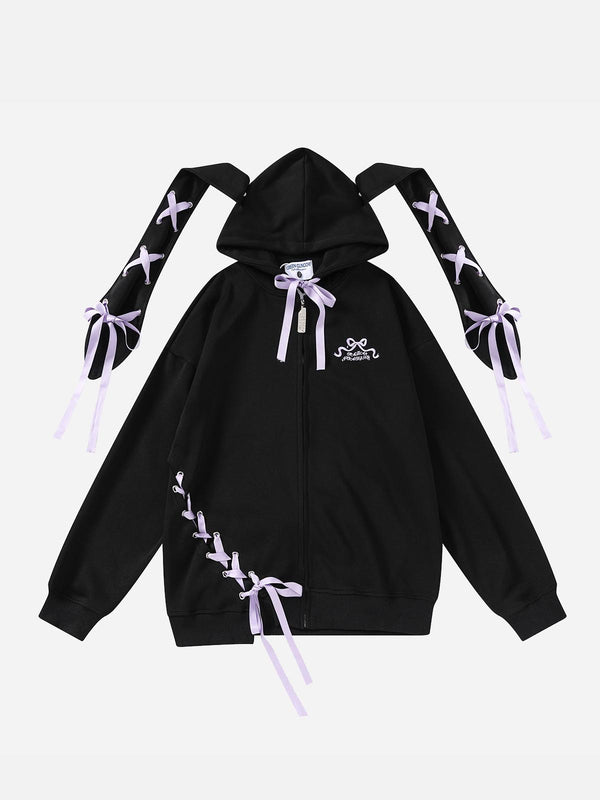 LACE UP RABBIT EAR HOODIE