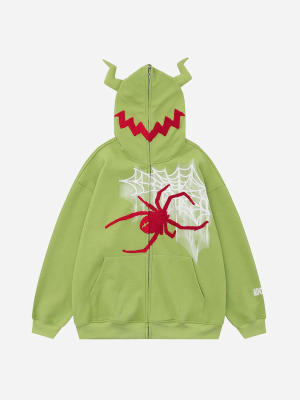 MONSTER HORN SPIDER EMBROIDERY ZIP UP HOODIE
