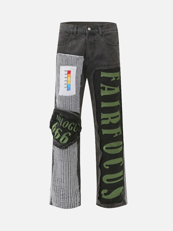 MULTIPOCKETS EMBROIDERED BAGGY JEANS