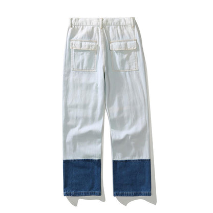 CONSTRAST COLOR RIPPED STRAIGHT LEG JEANS