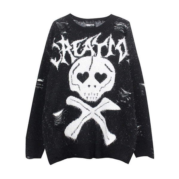 "CREATION" SKULL PRINTED KNITTED SWEATER