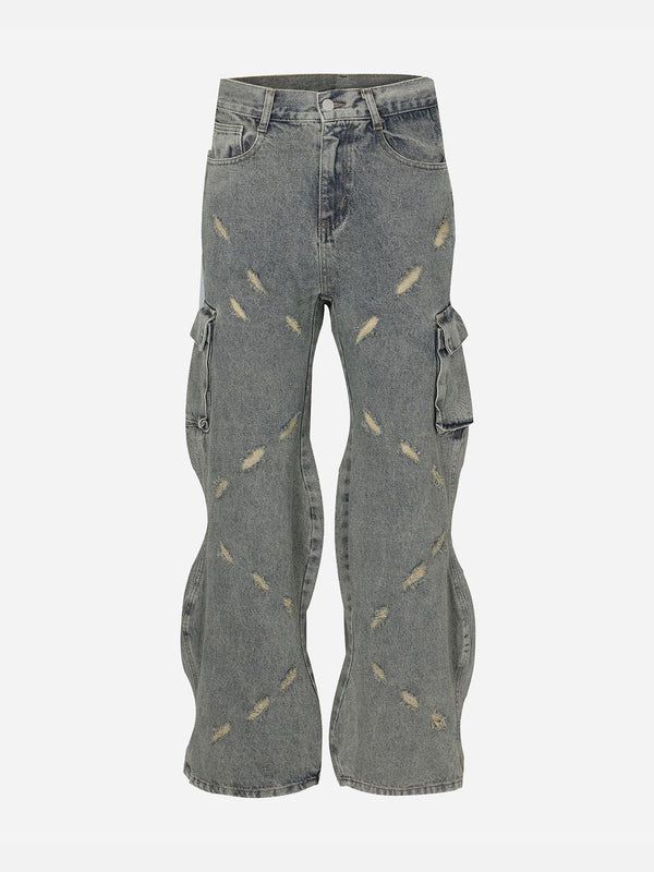 RIPPED CARGO WAVE LEG JEANS
