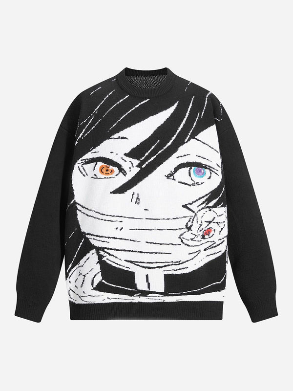 TWO-COLOR PUPILS GIRL PRINT SWEATER