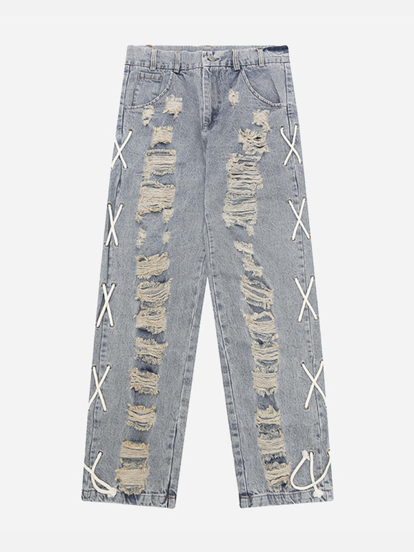 CYDURBAN LACE UP RIPPED JEANS