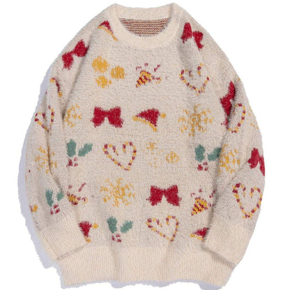 CHRISTMAS ELEMENTS PRINTED KNITTED SWEATER